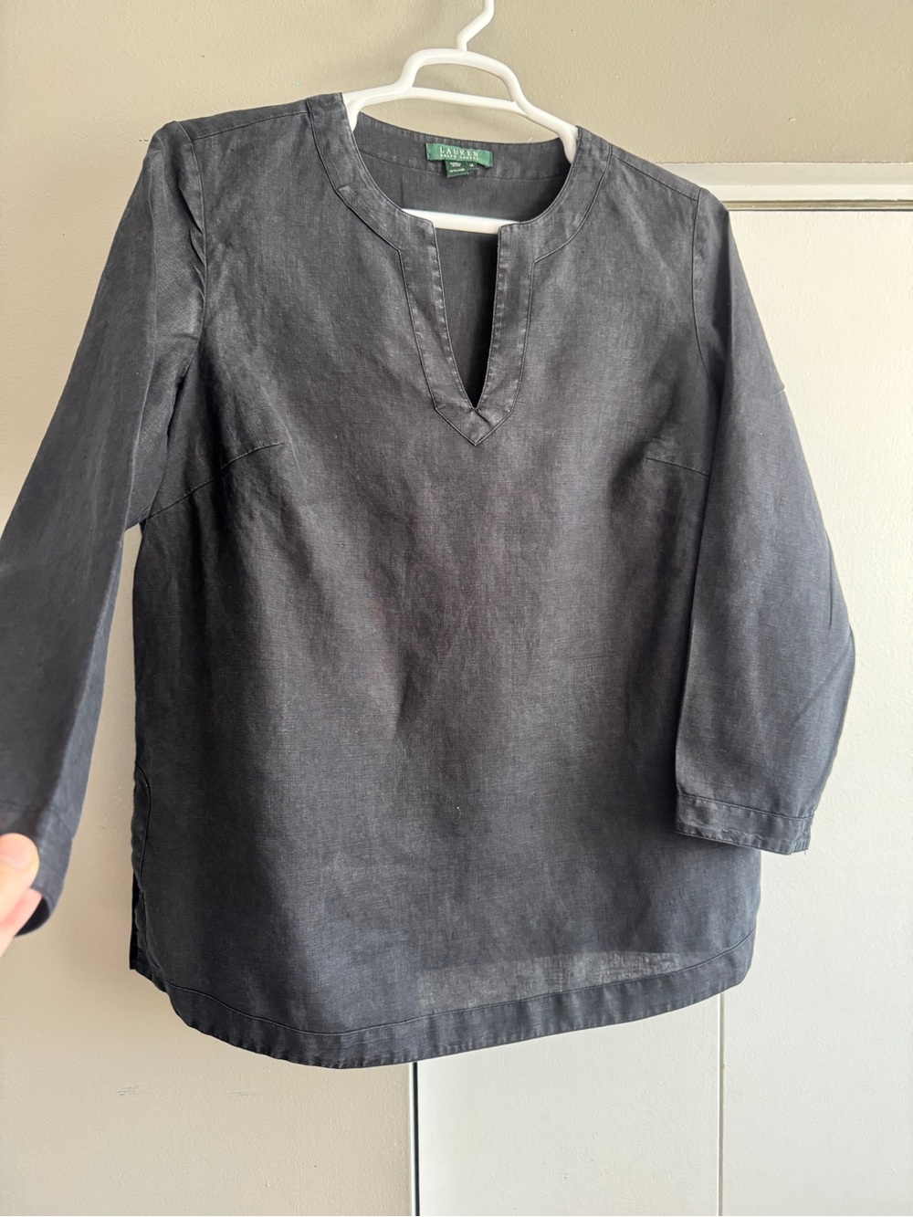 Ralph Lauren 1X Distressed Black 100% Linen Tunic - Picture 2 of 15